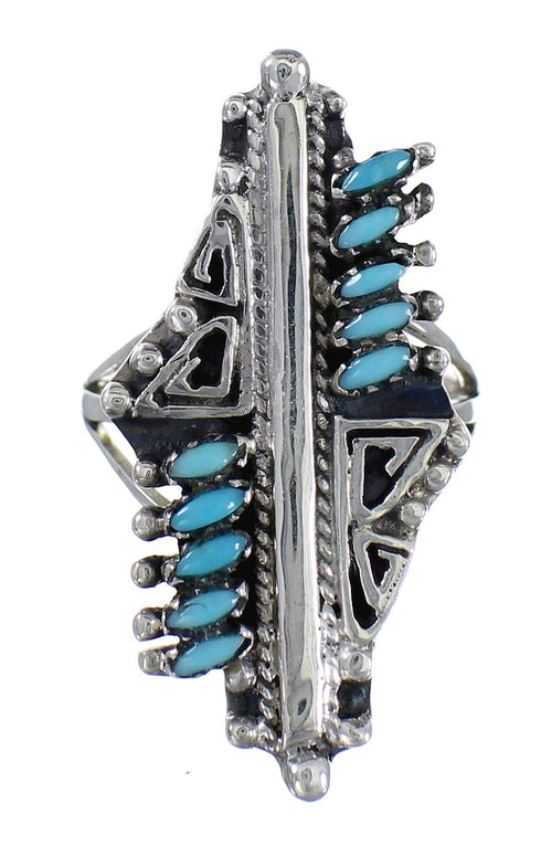 Turquoise Needlepoint Sterling Silver Southwest Water Wave Ring Size 8-1/2 RX94120